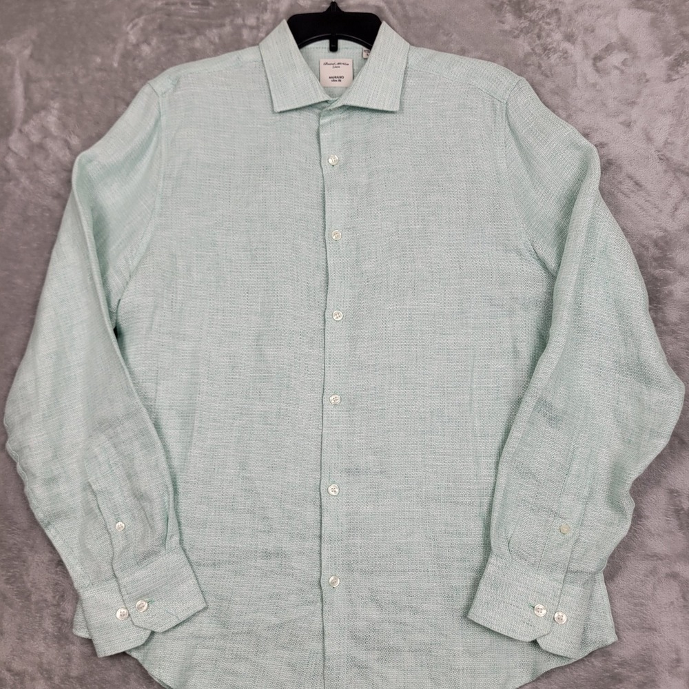 Murano Baird McNutt 100% Linen Mint Green Long Sleeve Slim Fit Men's Large Shirt